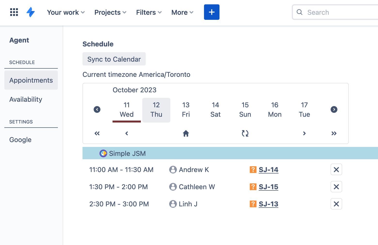 Service Scheduler agent appointments