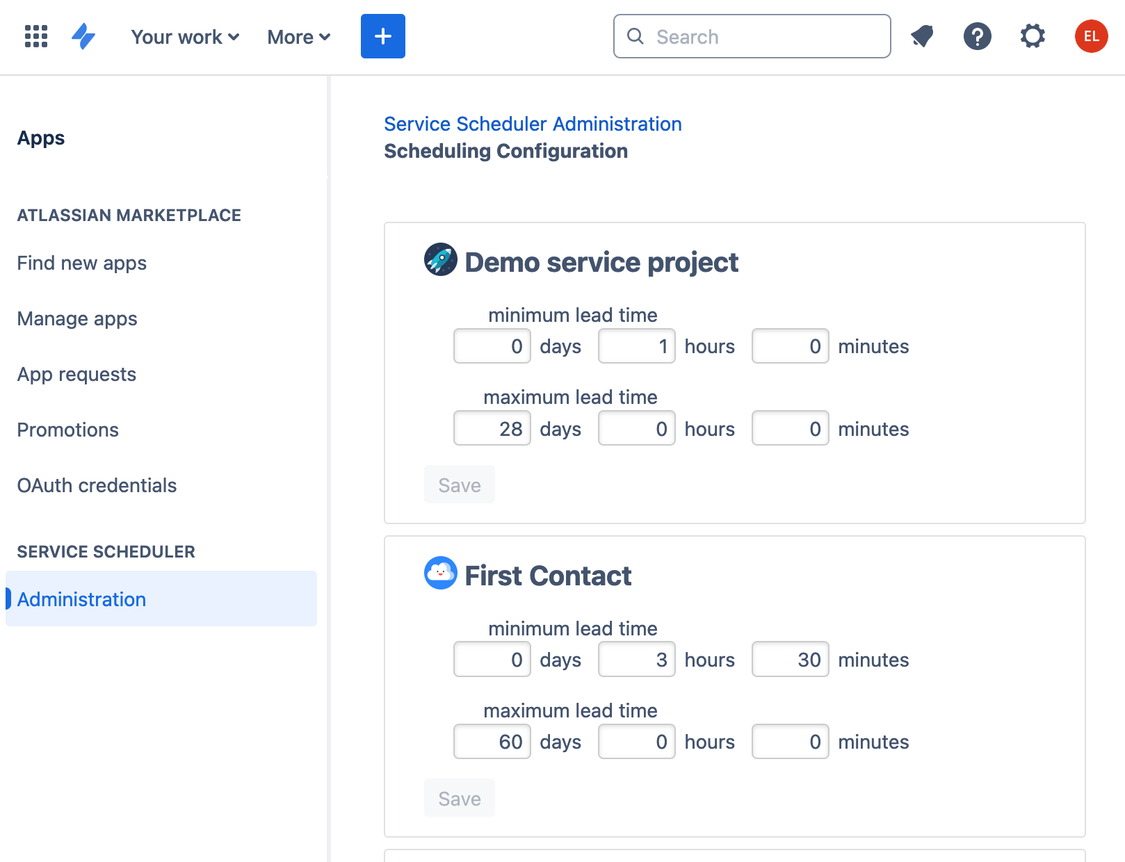 Service Scheduler appointment lead times