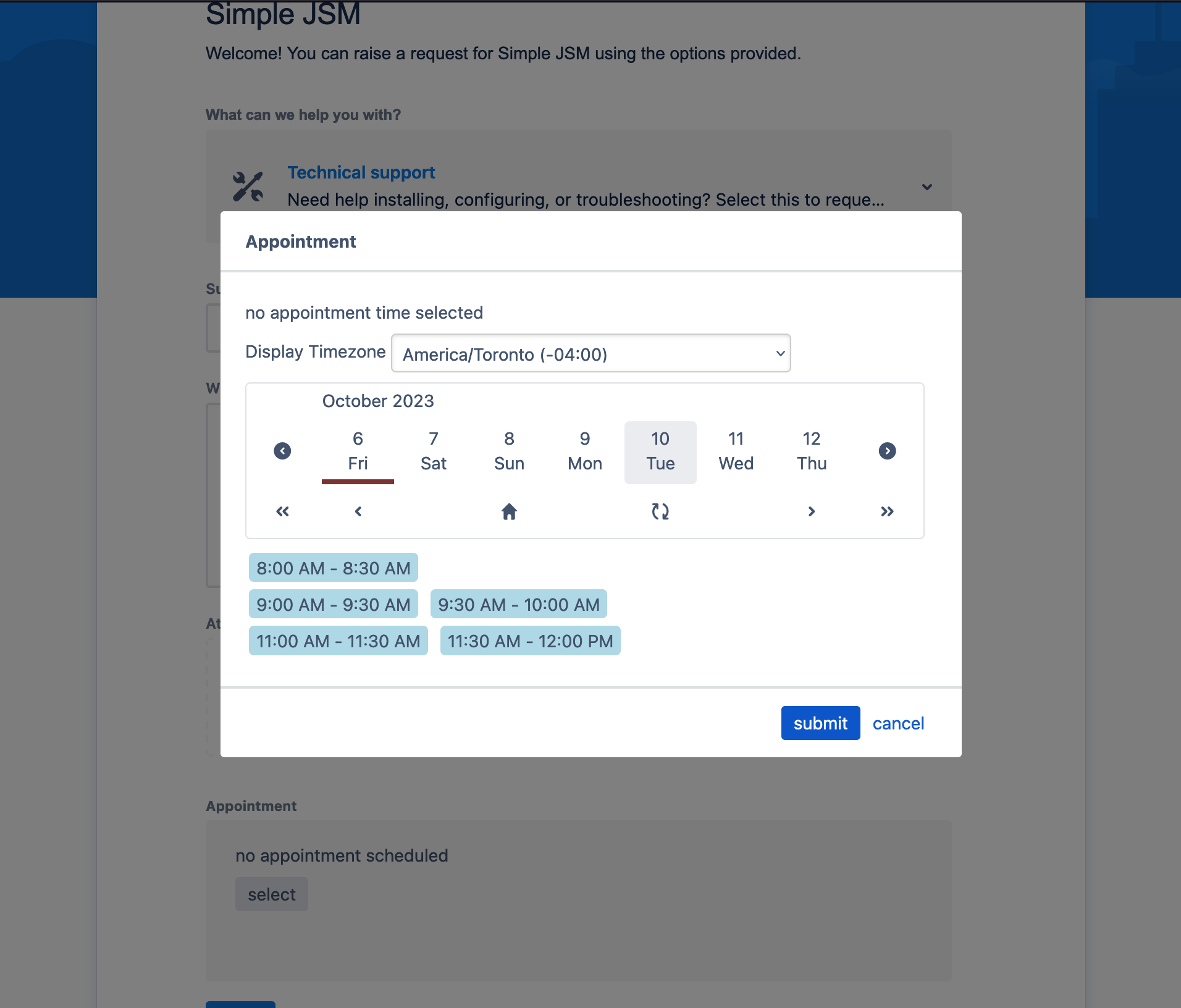 Service Scheduler appointment picker