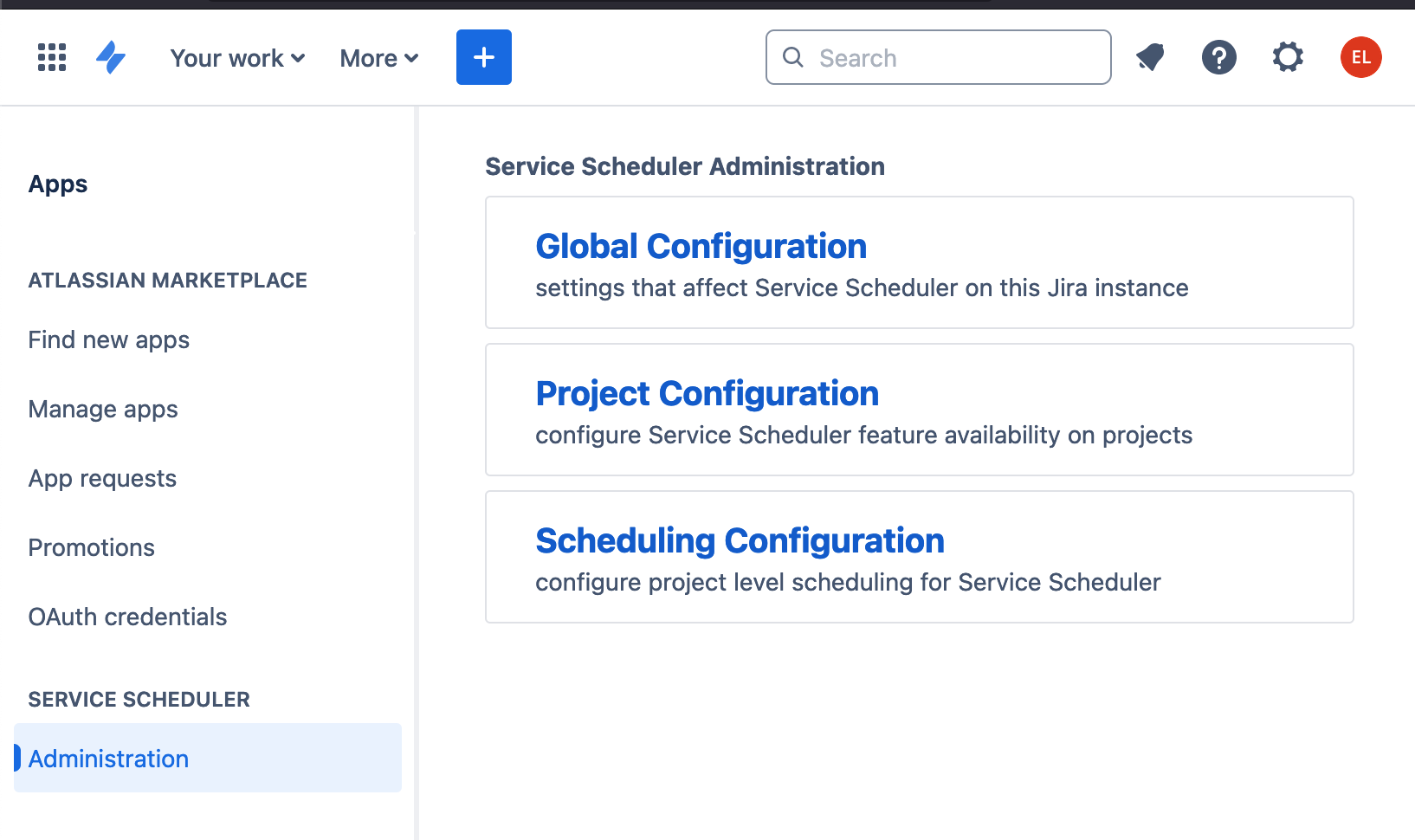 Service Scheduler administration page