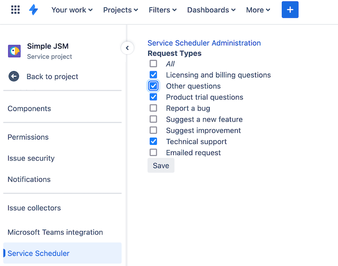 request type selection